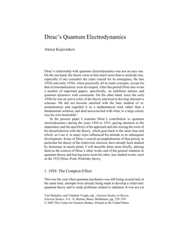 Dirac's Quantum Electrodynamics