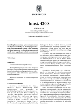 Innst. 420 S (2020–2021) Innstilling Til Stortinget Fra Utdannings- Og Forskningskomiteen