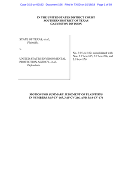 Case 3:15-Cv-00162 Document 156 Filed in TXSD on 10/18/18 Page 1 of 59