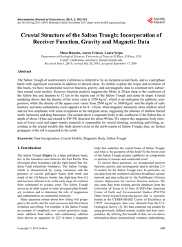 Crustal Structure of the Salton Trough: Incorporation of Receiver Function, Gravity and Magnetic Data