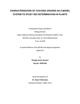 Characterization of Coccinia Grandis As a Model System to Study Sex Determination in Plants