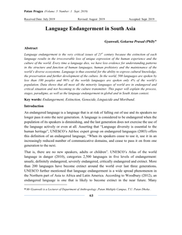 Language Endangerment in South Asia