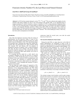 Francium (Atomic Number 87), the Last Discovered Natural Element