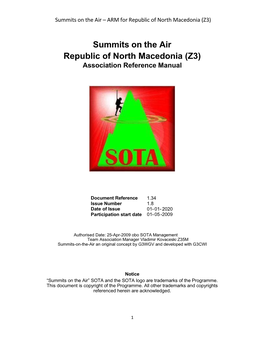 Summits on the Air Republic of North Macedonia (Z3) Association Reference Manual