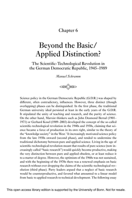 Beyond the Basic/ Applied Distinction? the Scientifi C-Technological Revolution in the German Democratic Republic, 1945–1989