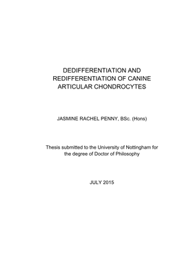 Dedifferentiation and Redifferentiation of Canine Articular Chondrocytes