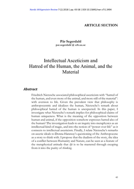 Intellectual Asceticism and Hatred of the Human, the Animal, and the Material