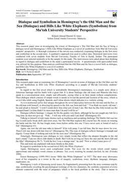 (Dialogue) and Hills Like White Elephants (Symbolism) from Mu'tah University Students' Perspective