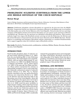 Problematic Sclerites Eurytholia from the Lower and Middle Devonian of the Czech Republic