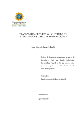 Transporte Aéreo Regional: Estudo De Determinantes Dos Custos Operacionais