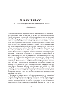 Bukharan” the Circulation of Persian Texts in Imperial Russia