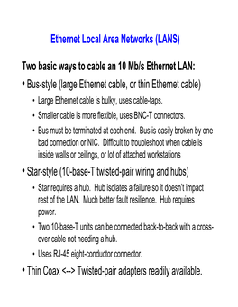 Ethernet Local Area Networks (LANS)