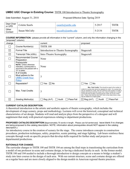 Change in Existing Course: THTR 100 Introduction to Theatre Scenography