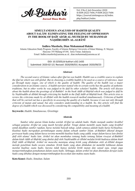 Simultaneous Analysis of Hadith Quality About Salām Eliminating the Feeling of Oppression in the Book of Ḍaīf Adāb Al-Mufrād by Muhammad Naṣhīruddīn Al-Albānī