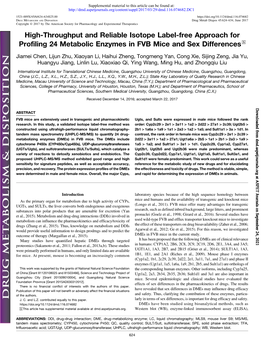 High-Throughput and Reliable Isotope Label-Free Approach for Profiling 24 Metabolic Enzymes in FVB Mice and Sex Differences S