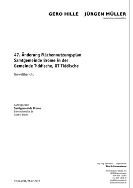 47. Änderung Flächennutzungsplan Samtgemeinde Brome in Der Gemeinde Tiddische, OT Tiddische