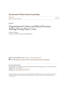 Organizational Culture and Ethical Decision-Making During Major Crises,