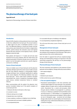 The Pharmacotherapy of Low Back Pain