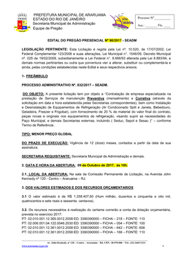 PREFEITURA MUNICIPAL DE ARARUAMA ESTADO DO RIO DE JANEIRO Processo Nº______