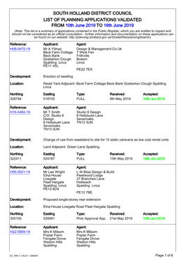 South Holland District Council List of Planning