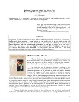 1 Radiation, Conduction, and the Way Objects Cool: Newton's 'Hot Block