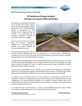 37 Familias De Pacayas Tendrán Vivienda En Proyecto Villas Del Bosque