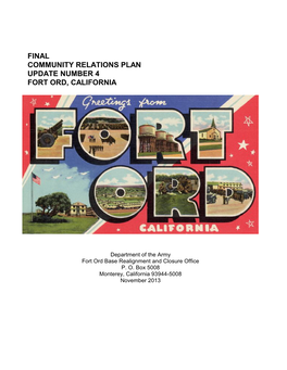 Community Relations Plan Update Number 4 Fort Ord, California