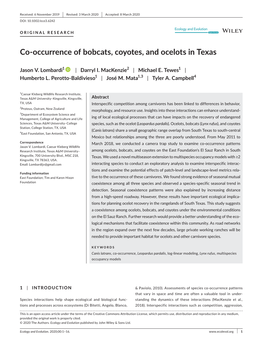 Occurrence of Bobcats, Coyotes, and Ocelots in Texas