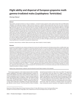 Flight Ability and Dispersal of European Grapevine Moth Gamma-Irradiated Males (Lepidoptera: Tortricidae) George Saour