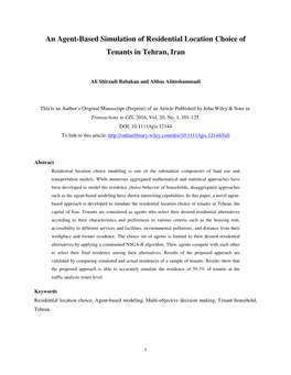 An Agent-Based Simulation of Residential Location Choice of Tenants in Tehran, Iran