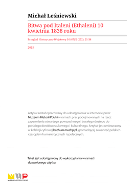 Bitwa Pod Italeni (Ethaleni) 10 Kwietnia 1838 Roku