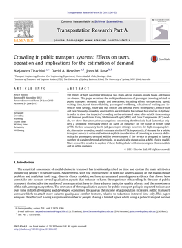 Crowding in Public Transport Systems: Effects on Users, Operation and Implications for the Estimation of Demand