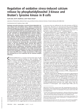 Regulation of Oxidative Stress-Induced Calcium Release by Phosphatidylinositol 3-Kinase and Bruton's Tyrosine Kinase in B Cell