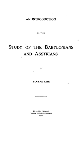 Study of the Babylonians and Assyrians