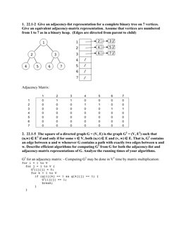 1. 22.1-2 Give an Adjacency-List Representation for a Complete Binary Tree on 7 Vertices. Give an Equivalent Adjacency-Matrix Representation