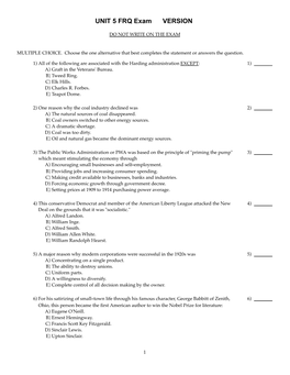 UNIT 5 FRQ Exam VERSION