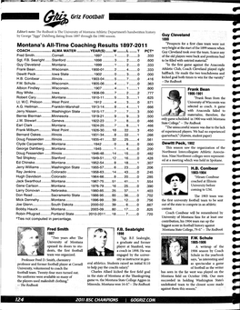 Montana's All-Time Coaching Results 1897-2011