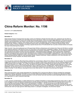 China Reform Monitor: No. 1196 | American Foreign Policy Council