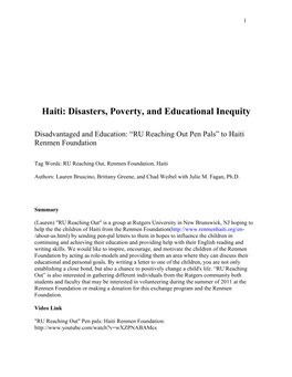 Haiti: Disasters, Poverty, and Educational Inequity