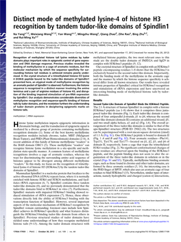 Distinct Mode of Methylated Lysine-4 of Histone H3 Recognition by Tandem Tudor-Like Domains of Spindlin1