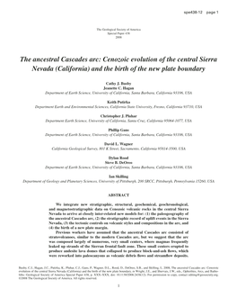 Cenozoic Evolution of the Central Sierra Nevada (California) and the Birth of the New Plate Boundary