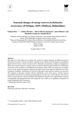 Seasonal Changes of Energy Reserves in Bulimulus Tenuissimus (D'orbigny