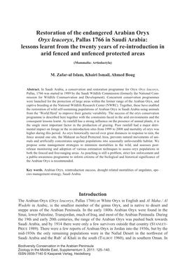 Restoration of the Endangered Arabian Oryx