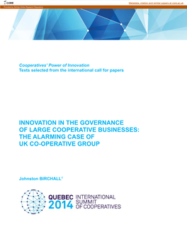 Innovation in the Governance of Large Cooperative Businesses: the Alarming Case of Uk Co-Operative Group