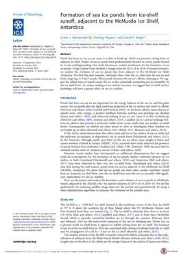 Formation of Sea Ice Ponds from Ice-Shelf Runoff, Adjacent to the Mcmurdo Ice Shelf, Antarctica