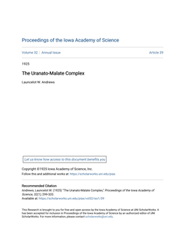 The Uranato-Malate Complex