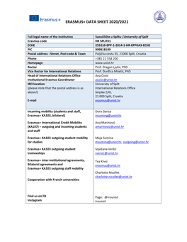 Erasmus+ Data Sheet 2020/2021