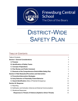 District-Wide Safety Plan 7 Section II: Risk Reduction/Prevention and Intervention 8 A