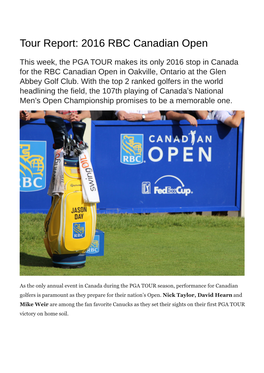 Tour Report: 2016 RBC Canadian Open