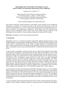 1 Optical Depth and Vertical Profile of Stratospheric Aerosol Based